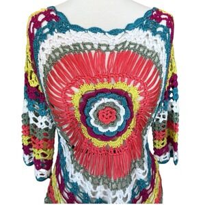 Sioni Studio Boho Crochet Knit Layer Sweater Multi-Color Floral Radiant Dial S/M